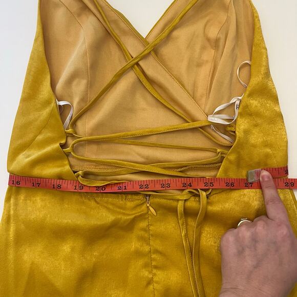 Lulus In Love Forever Maxi Dress Small Mustard Yellow Satin Formal Wedding Guest - Picture 14 of 15